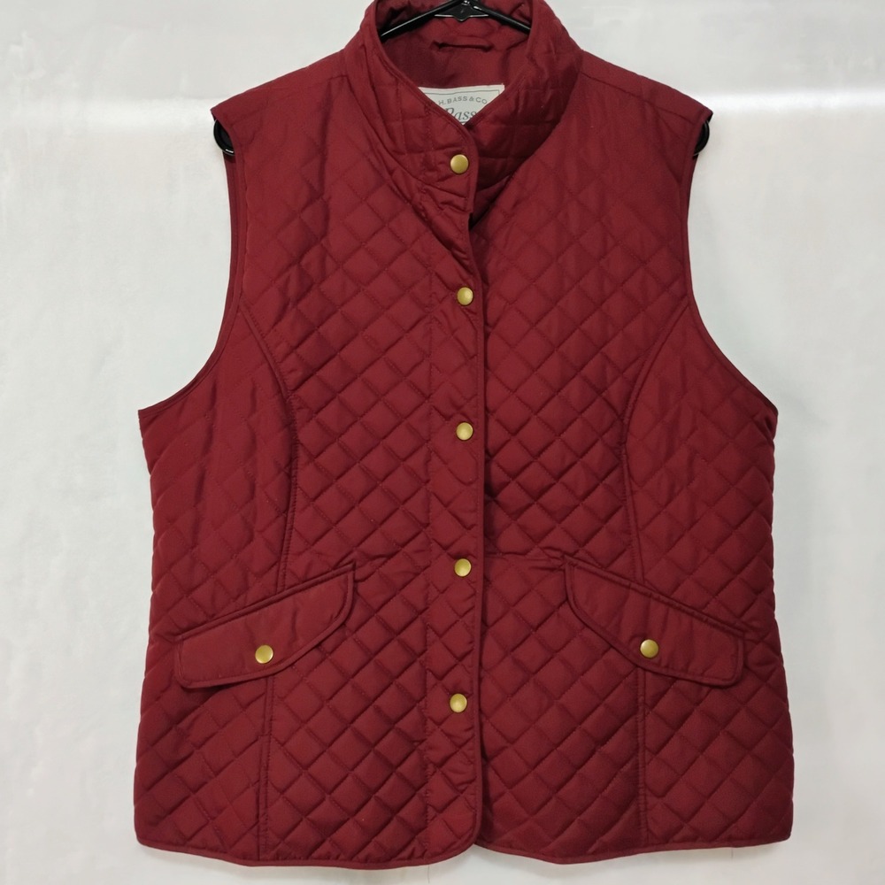 GH Bass Womens XL Quilted Vest Burgundy Red Snap Front Pockets C‎